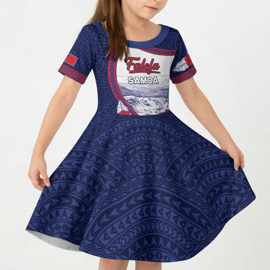 Personalised Falefa Samoa Village Kid Short Sleeve Dress Valley Polynesian Tribal Hibiscus Floral