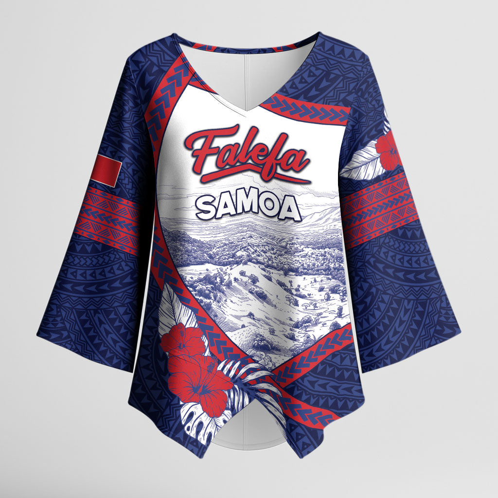 Personalised Falefa Samoa Village Kimono Sleeve Blouse Valley Polynesian Tribal Hibiscus Floral DT05 Female Navy - Polynesian Pride
