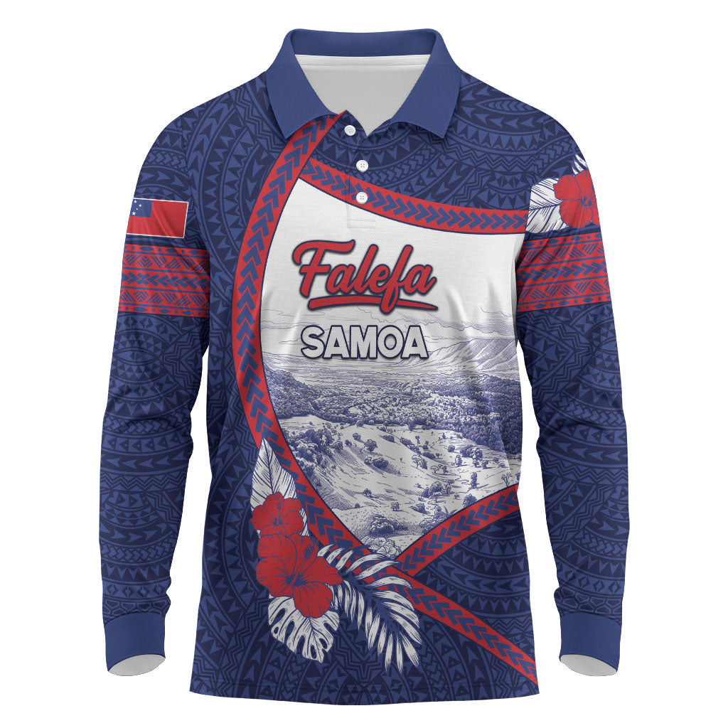 Personalised Falefa Samoa Village Long Sleeve Polo Shirt Valley Polynesian Tribal Hibiscus Floral DT05 Navy - Polynesian Pride