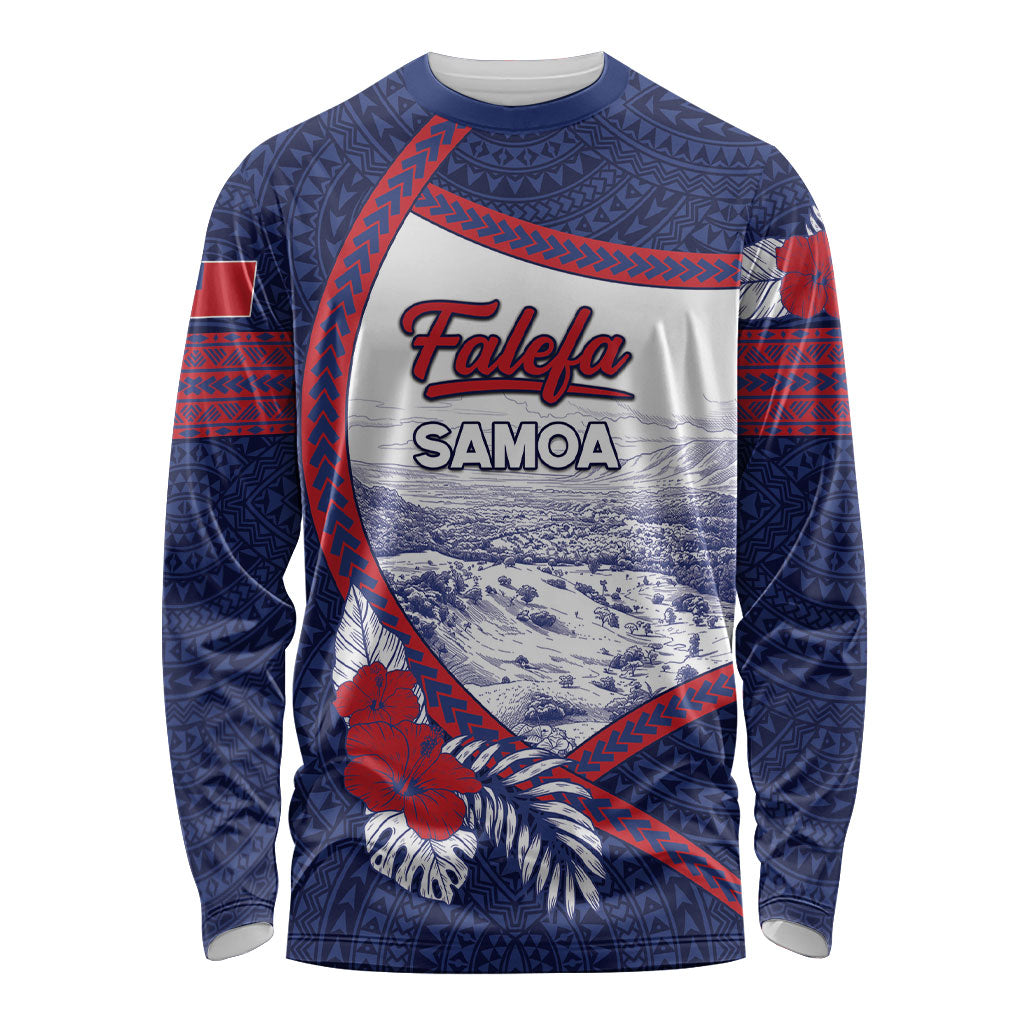 Personalised Falefa Samoa Village Long Sleeve Shirt Valley Polynesian Tribal Hibiscus Floral DT05 Unisex Navy - Polynesian Pride