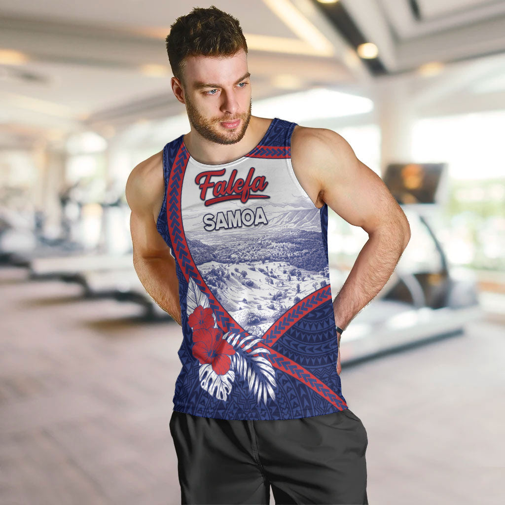 Personalised Falefa Samoa Village Men Tank Top Valley Polynesian Tribal Hibiscus Floral DT05 Navy - Polynesian Pride