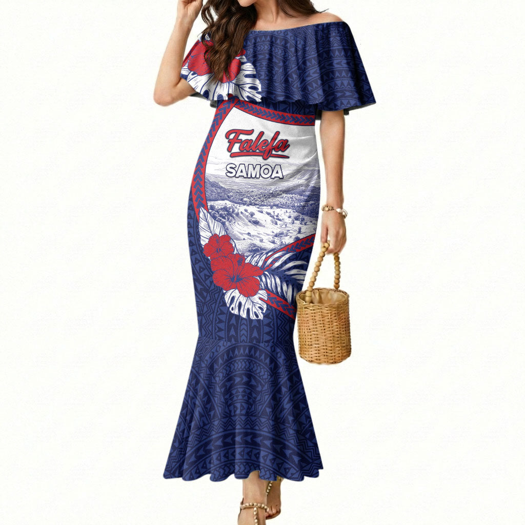Personalised Falefa Samoa Village Mermaid Dress Valley Polynesian Tribal Hibiscus Floral DT05 Women Navy - Polynesian Pride