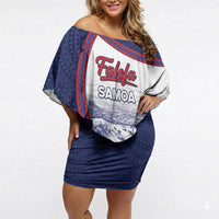 Personalised Falefa Samoa Village Off Shoulder Short Dress Valley Polynesian Tribal Hibiscus Floral DT05 Women Navy - Polynesian Pride