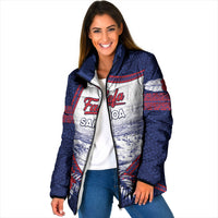 Personalised Falefa Samoa Village Padded Jacket Valley Polynesian Tribal Hibiscus Floral DT05 Women Navy - Polynesian Pride