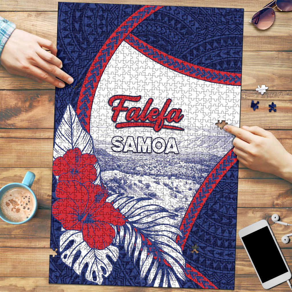 Falefa Samoa Village Puzzle Valley Polynesian Tribal Hibiscus Floral DT05 Navy - Polynesian Pride