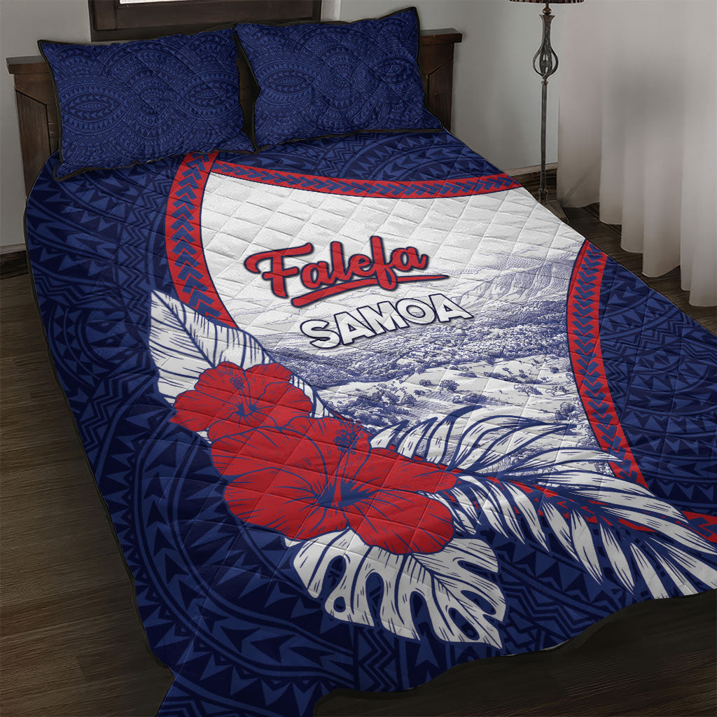 Falefa Samoa Village Quilt Bed Set Valley Polynesian Tribal Hibiscus Floral DT05 Navy - Polynesian Pride