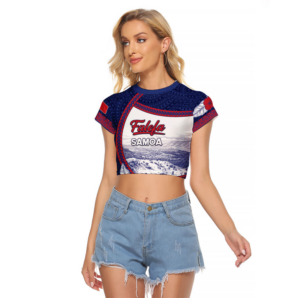 Personalised Falefa Samoa Village Raglan Cropped T Shirt Valley Polynesian Tribal Hibiscus Floral DT05 Female Navy - Polynesian Pride