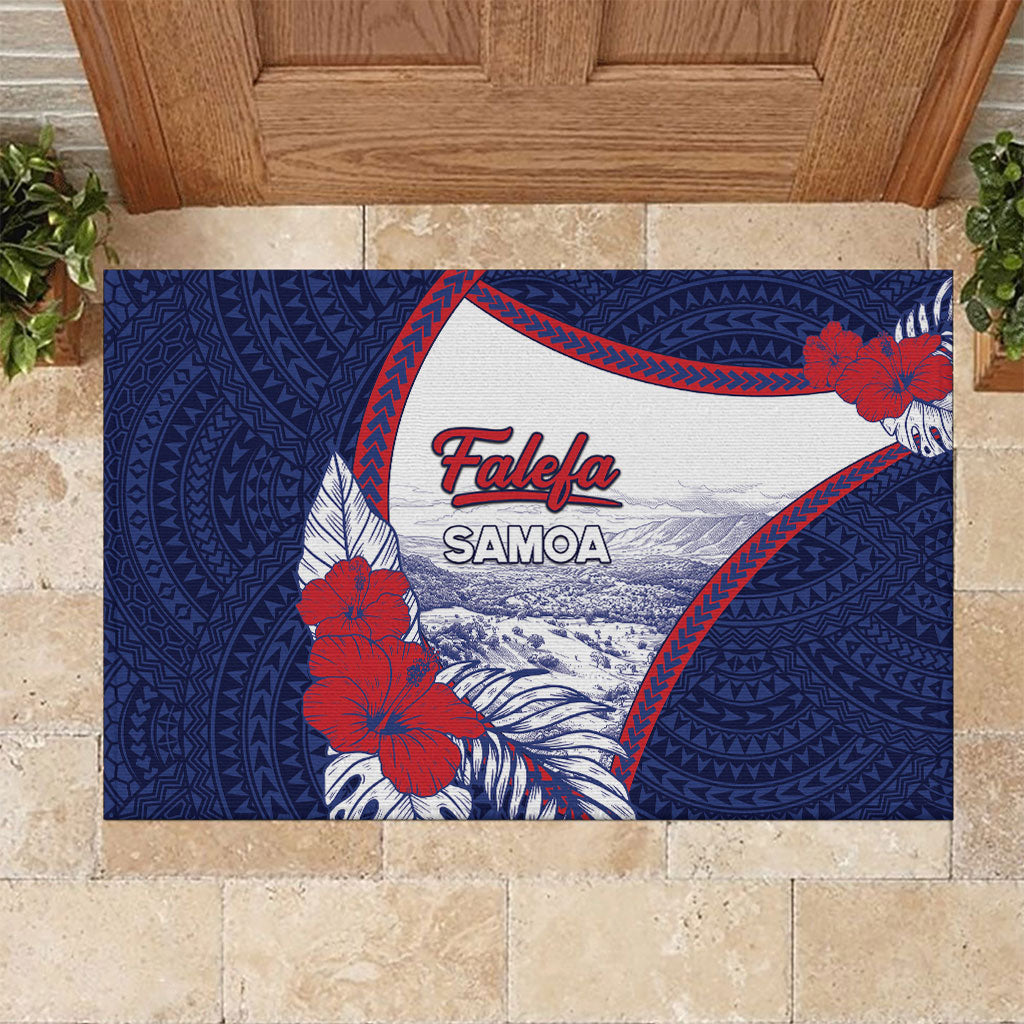 Falefa Samoa Village Rubber Doormat Valley Polynesian Tribal Hibiscus Floral DT05 Navy - Polynesian Pride