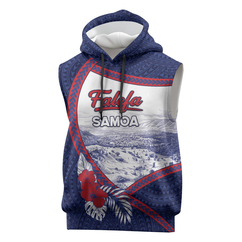 Personalised Falefa Samoa Village Sleeveless Hoodie Valley Polynesian Tribal Hibiscus Floral DT05 Navy - Polynesian Pride