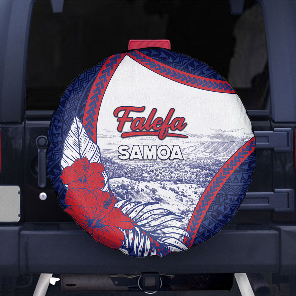 Falefa Samoa Village Spare Tire Cover Valley Polynesian Tribal Hibiscus Floral DT05 No hole Navy - Polynesian Pride