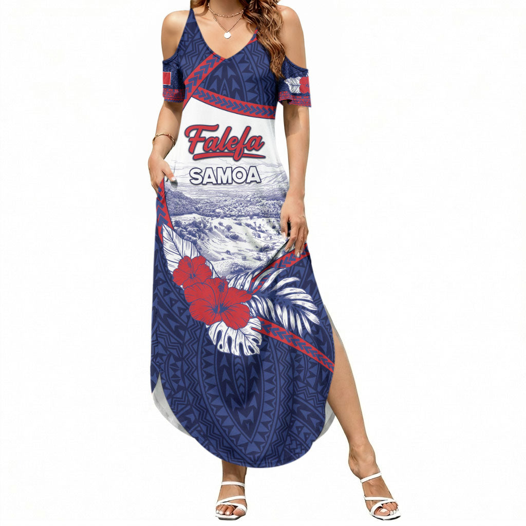 Personalised Falefa Samoa Village Summer Maxi Dress Valley Polynesian Tribal Hibiscus Floral DT05 Women Navy - Polynesian Pride
