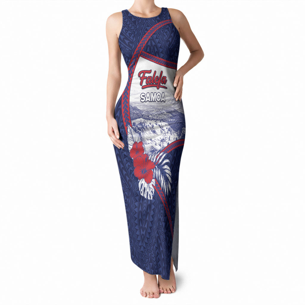 Personalised Falefa Samoa Village Tank Maxi Dress Valley Polynesian Tribal Hibiscus Floral DT05 Women Navy - Polynesian Pride