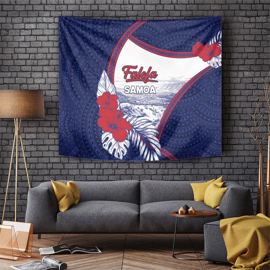 Falefa Samoa Village Tapestry Valley Polynesian Tribal Hibiscus Floral DT05 Navy - Polynesian Pride