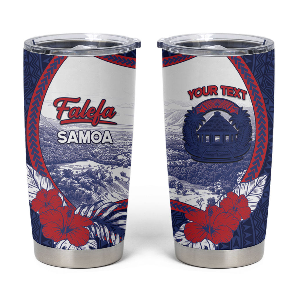 Personalised Falefa Samoa Village Tumbler Cup Valley Polynesian Tribal Hibiscus Floral DT05 Navy - Polynesian Pride