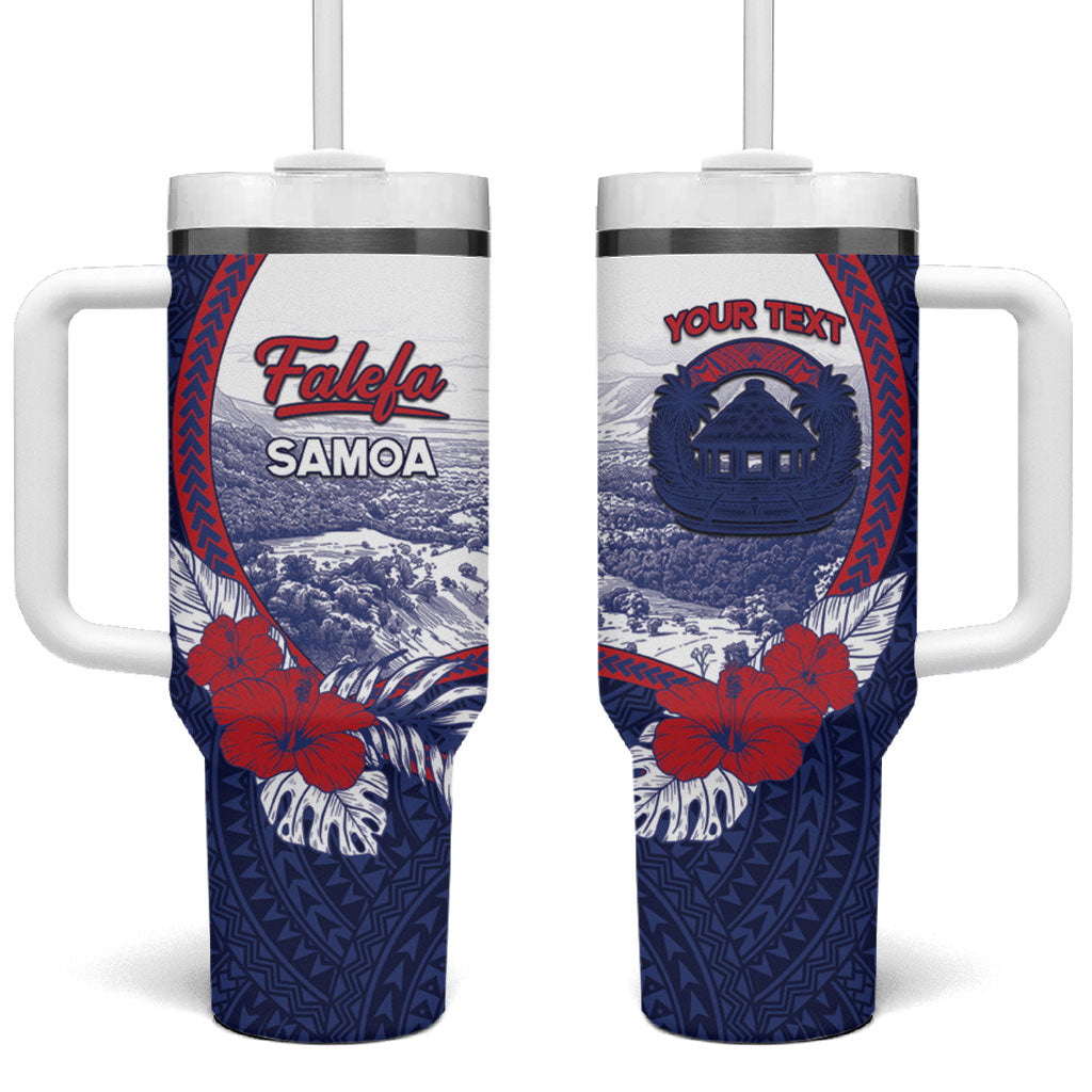 Personalised Falefa Samoa Village Tumbler With Handle Valley Polynesian Tribal Hibiscus Floral DT05 One Size: 40 oz Navy - Polynesian Pride