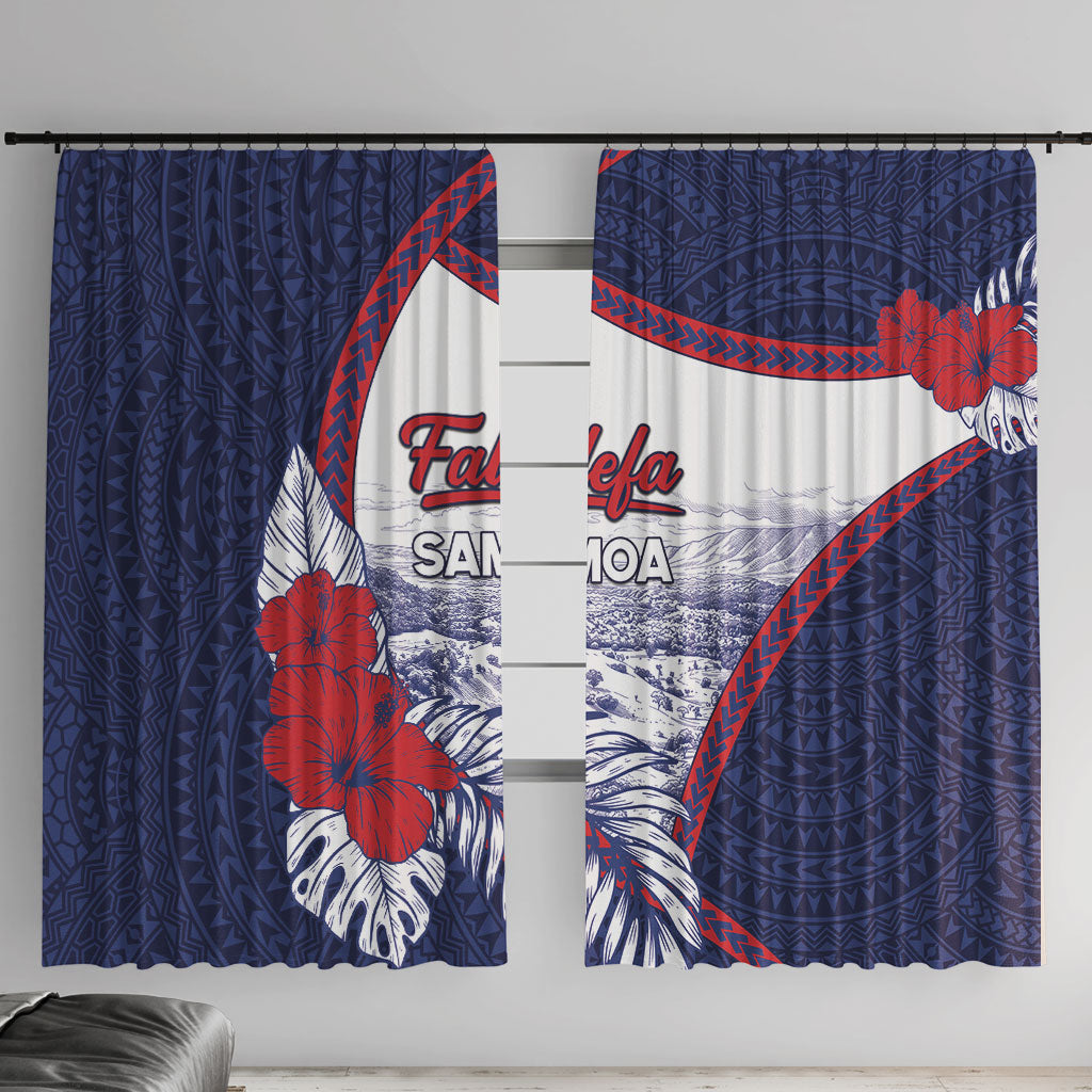 Falefa Samoa Village Window Curtain Valley Polynesian Tribal Hibiscus Floral DT05 With Hooks Navy - Polynesian Pride