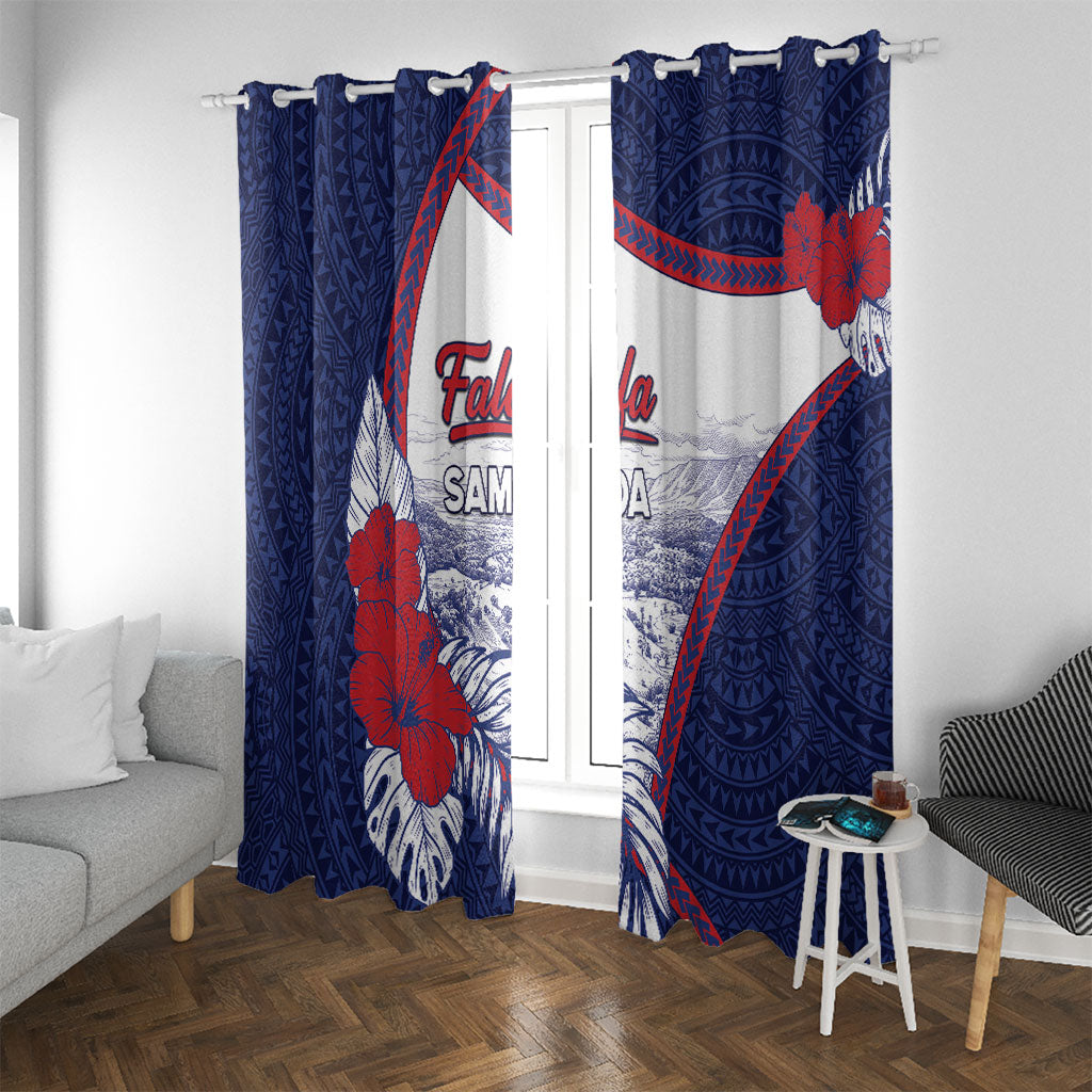 Falefa Samoa Village Window Curtain Valley Polynesian Tribal Hibiscus Floral DT05 With Grommets Navy - Polynesian Pride