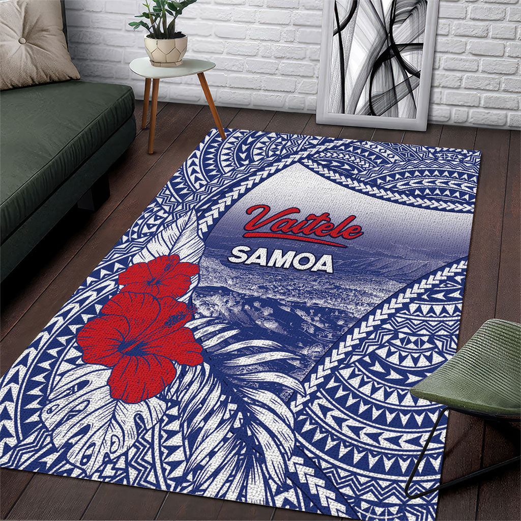 Vaitele Samoa Village Area Rug Falefa Valley Polynesian Tribal Hibiscus Floral DT05 White - Polynesian Pride