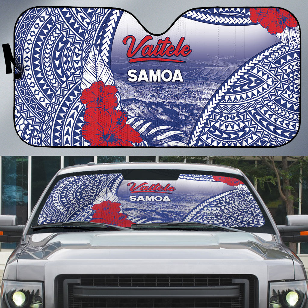 Vaitele Samoa Village Auto Sun Shade Falefa Valley Polynesian Tribal Hibiscus Floral DT05 White - Polynesian Pride