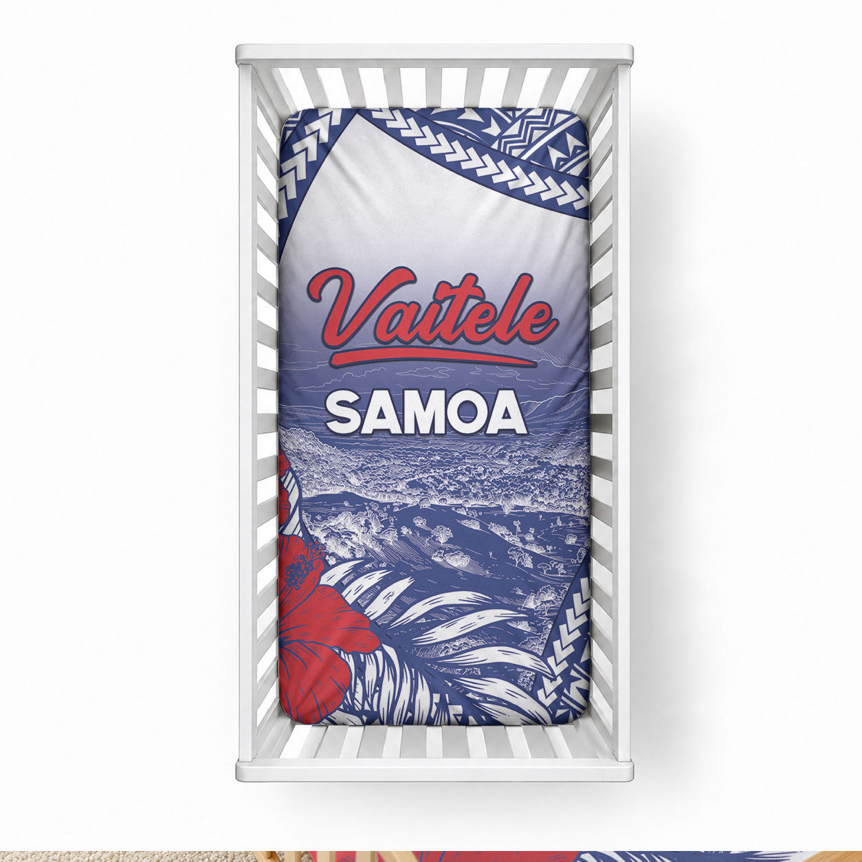 Vaitele Samoa Village Baby Bed Cover Falefa Valley Polynesian Tribal Hibiscus Floral DT05 28 × 52 in White - Polynesian Pride