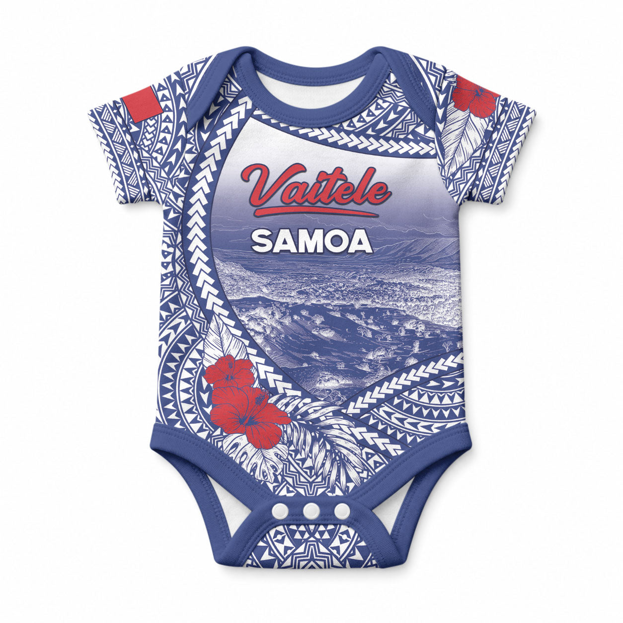 Personalised Vaitele Samoa Village Baby Onesie Falefa Valley Polynesian Tribal Hibiscus Floral