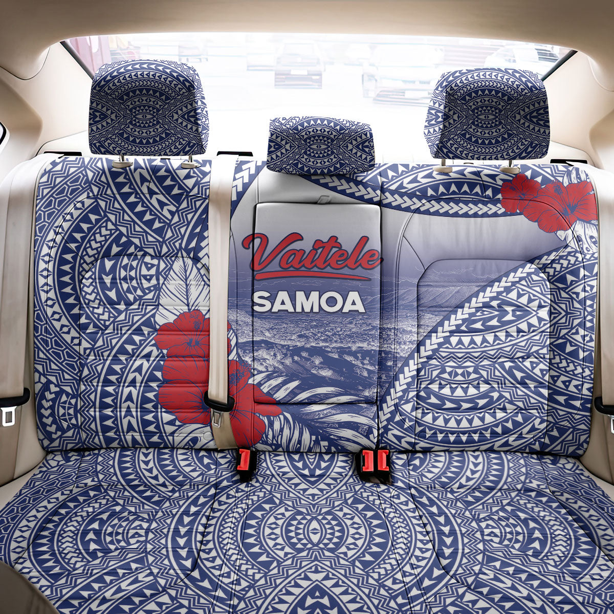 Vaitele Samoa Village Back Car Seat Cover Falefa Valley Polynesian Tribal Hibiscus Floral DT05 - Polynesian Pride