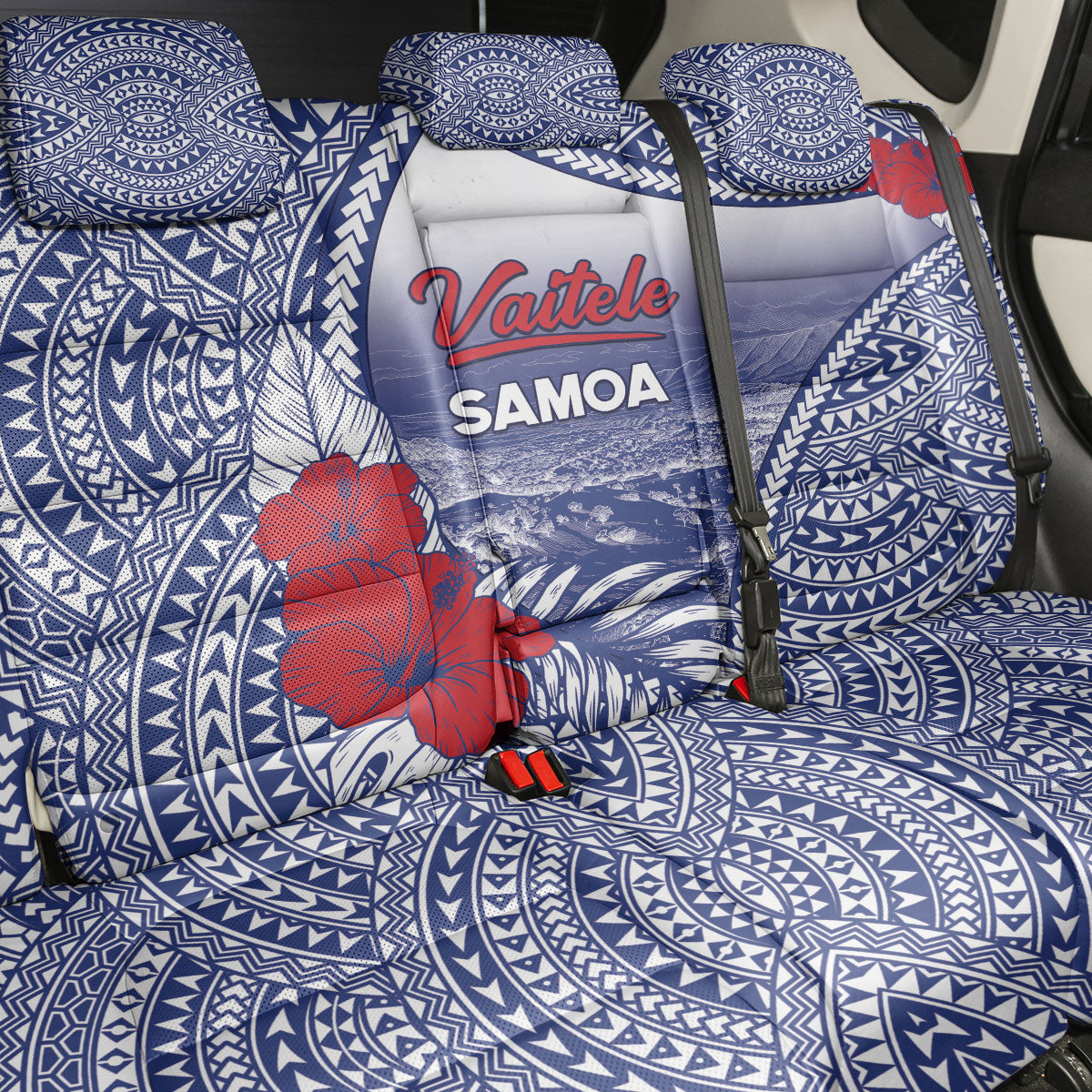 Vaitele Samoa Village Back Car Seat Cover Falefa Valley Polynesian Tribal Hibiscus Floral DT05 - Polynesian Pride