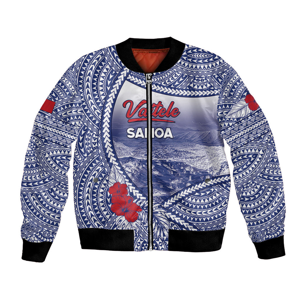 Personalised Vaitele Samoa Village Bomber Jacket Falefa Valley Polynesian Tribal Hibiscus Floral DT05 Unisex White - Polynesian Pride