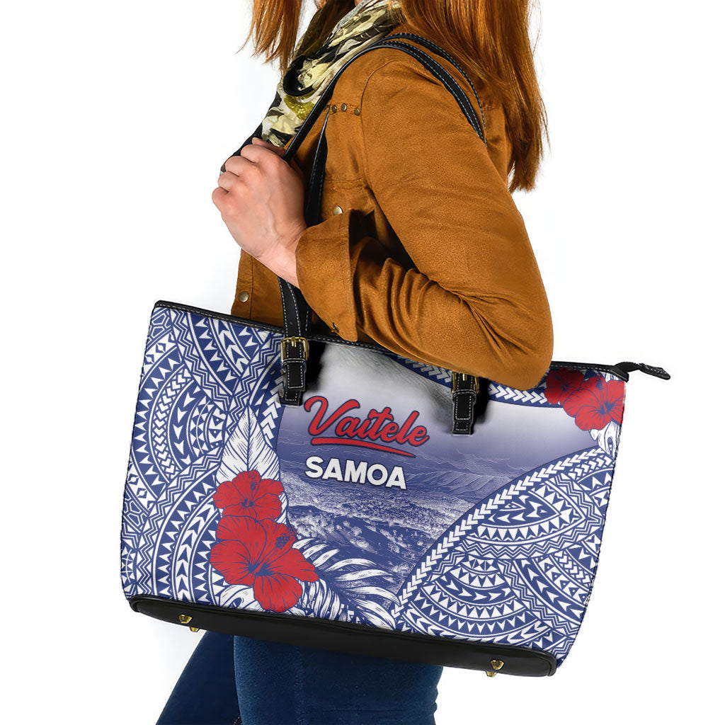 Vaitele Samoa Village Leather Tote Bag Falefa Valley Polynesian Tribal Hibiscus Floral DT05 White - Polynesian Pride