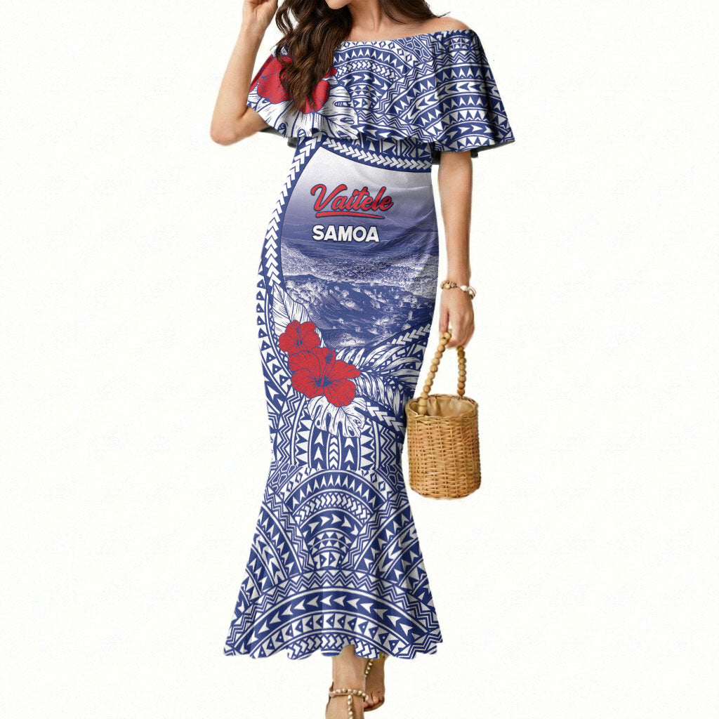 Personalised Vaitele Samoa Village Mermaid Dress Falefa Valley Polynesian Tribal Hibiscus Floral DT05 Women White - Polynesian Pride