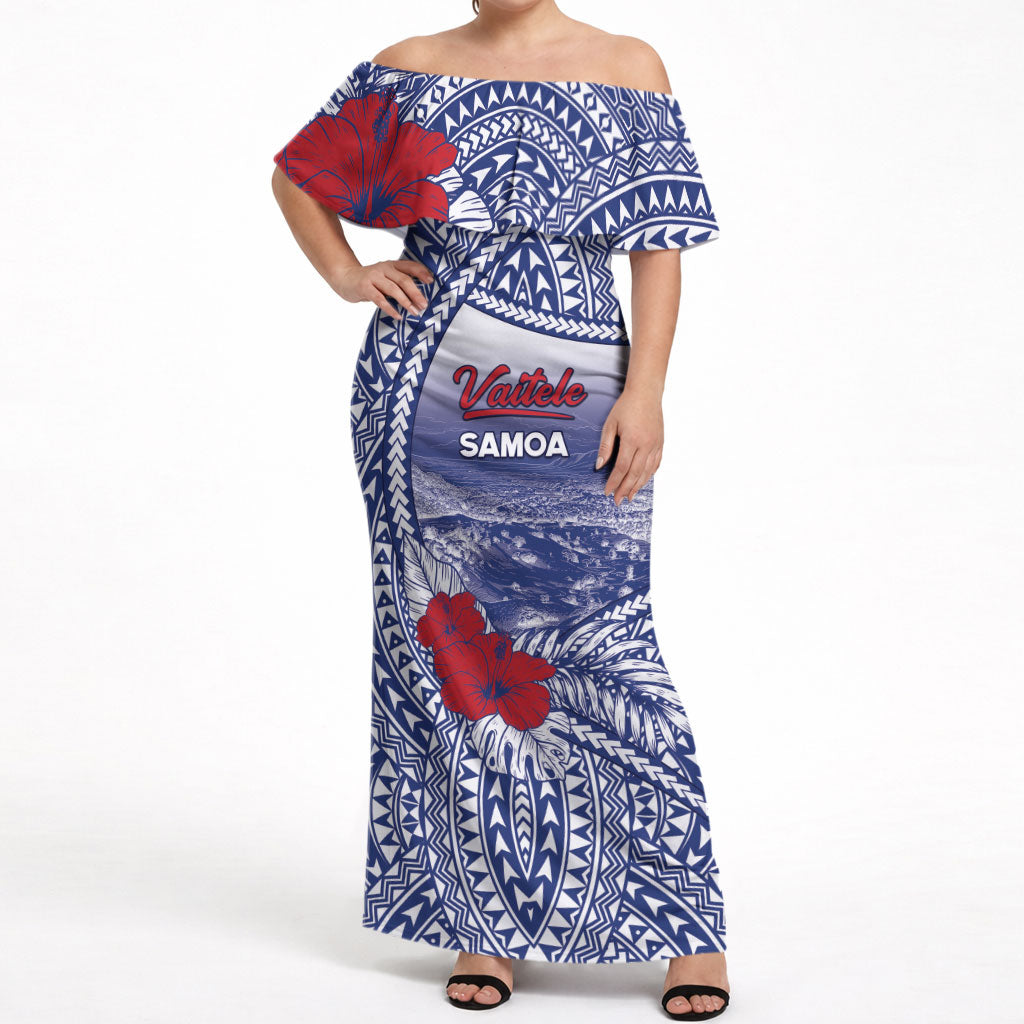 Personalised Vaitele Samoa Village Off Shoulder Maxi Dress Falefa Valley Polynesian Tribal Hibiscus Floral DT05 Women White - Polynesian Pride