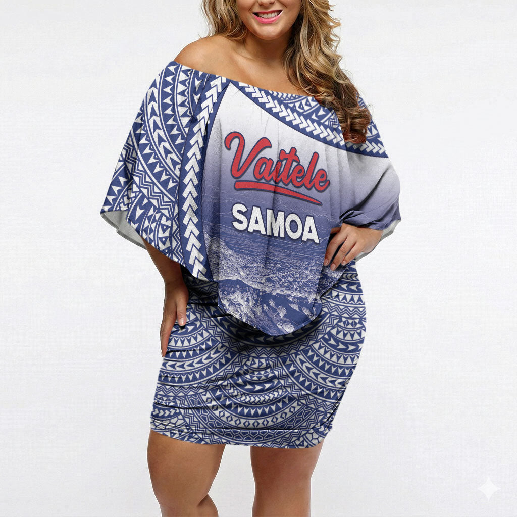 Personalised Vaitele Samoa Village Off Shoulder Short Dress Falefa Valley Polynesian Tribal Hibiscus Floral DT05 Women White - Polynesian Pride