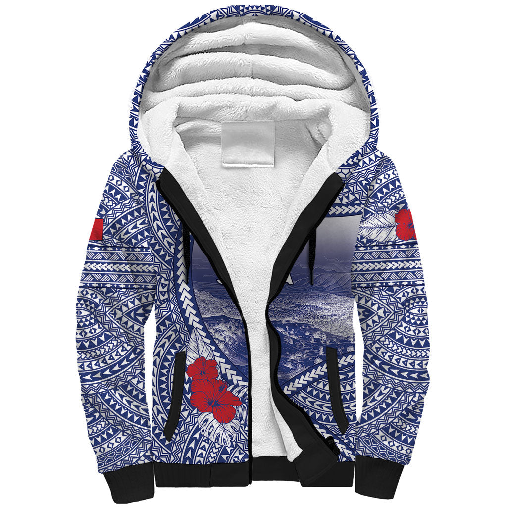 Personalised Vaitele Samoa Village Sherpa Hoodie Falefa Valley Polynesian Tribal Hibiscus Floral