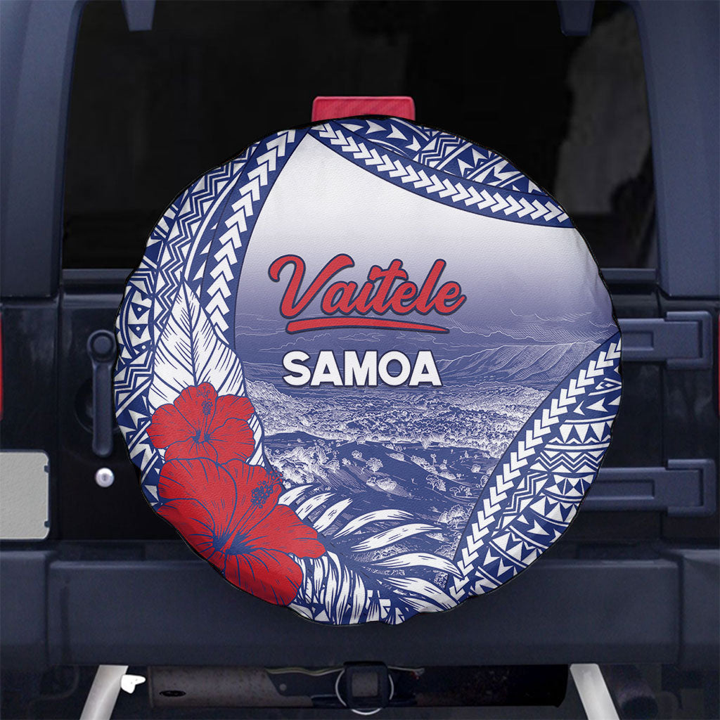Vaitele Samoa Village Spare Tire Cover Falefa Valley Polynesian Tribal Hibiscus Floral DT05 No hole White - Polynesian Pride