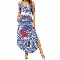 Personalised Vaitele Samoa Village Summer Maxi Dress Falefa Valley Polynesian Tribal Hibiscus Floral DT05 Women White - Polynesian Pride