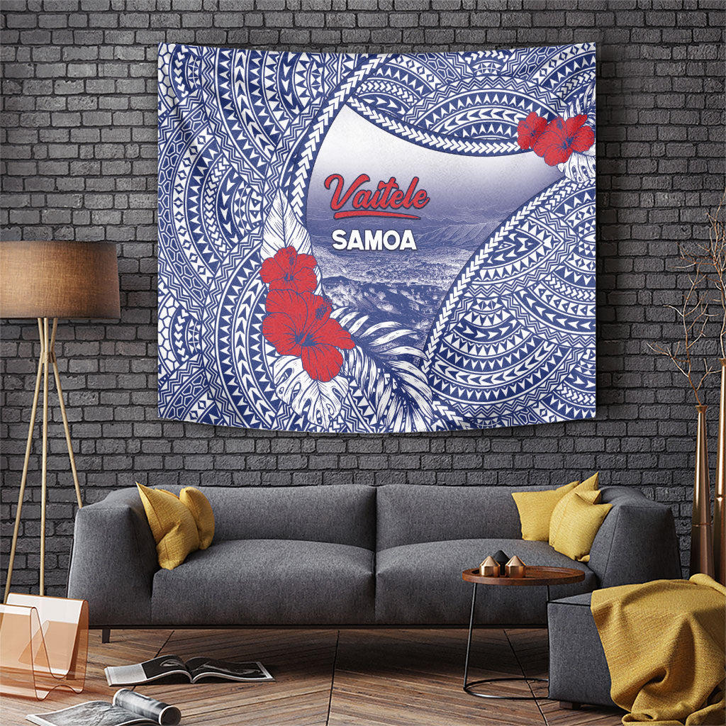 Vaitele Samoa Village Tapestry Falefa Valley Polynesian Tribal Hibiscus Floral DT05 White - Polynesian Pride