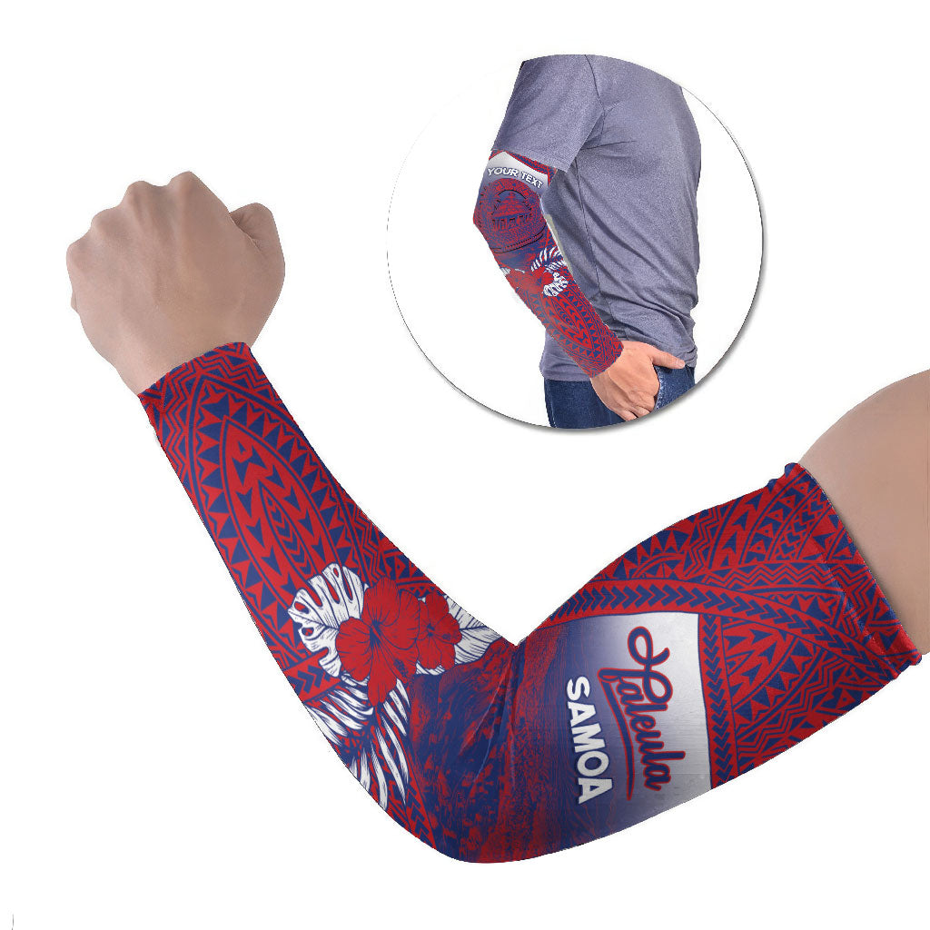 Personalised Faleula Samoa Village Arm Sleeves Falefa Valley Polynesian Tribal Hibiscus Floral DT05 Set of 2 Red - Polynesian Pride
