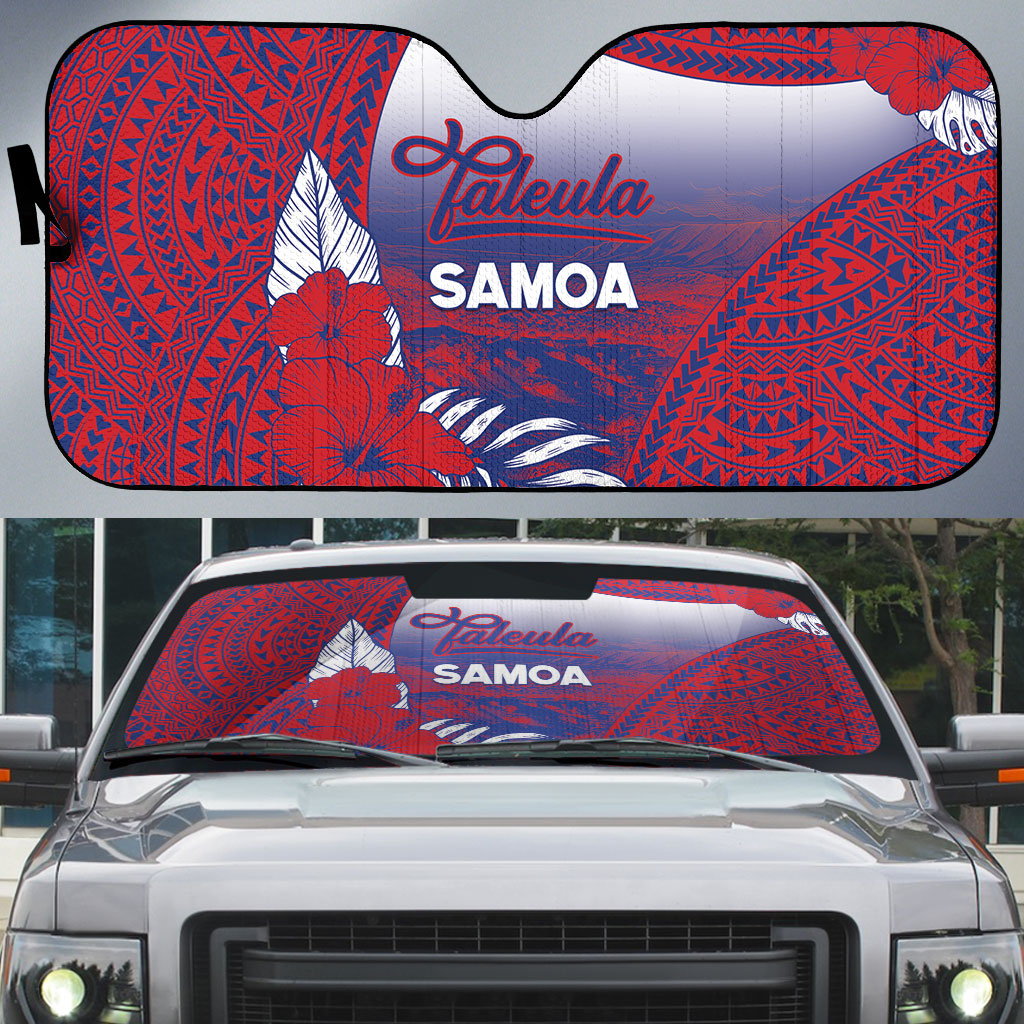 Faleula Samoa Village Auto Sun Shade Falefa Valley Polynesian Tribal Hibiscus Floral DT05 Red - Polynesian Pride