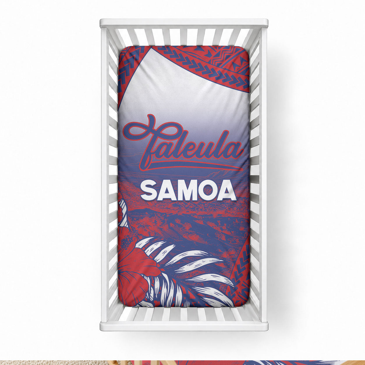 Faleula Samoa Village Baby Bed Cover Falefa Valley Polynesian Tribal Hibiscus Floral DT05 28 × 52 in Red - Polynesian Pride