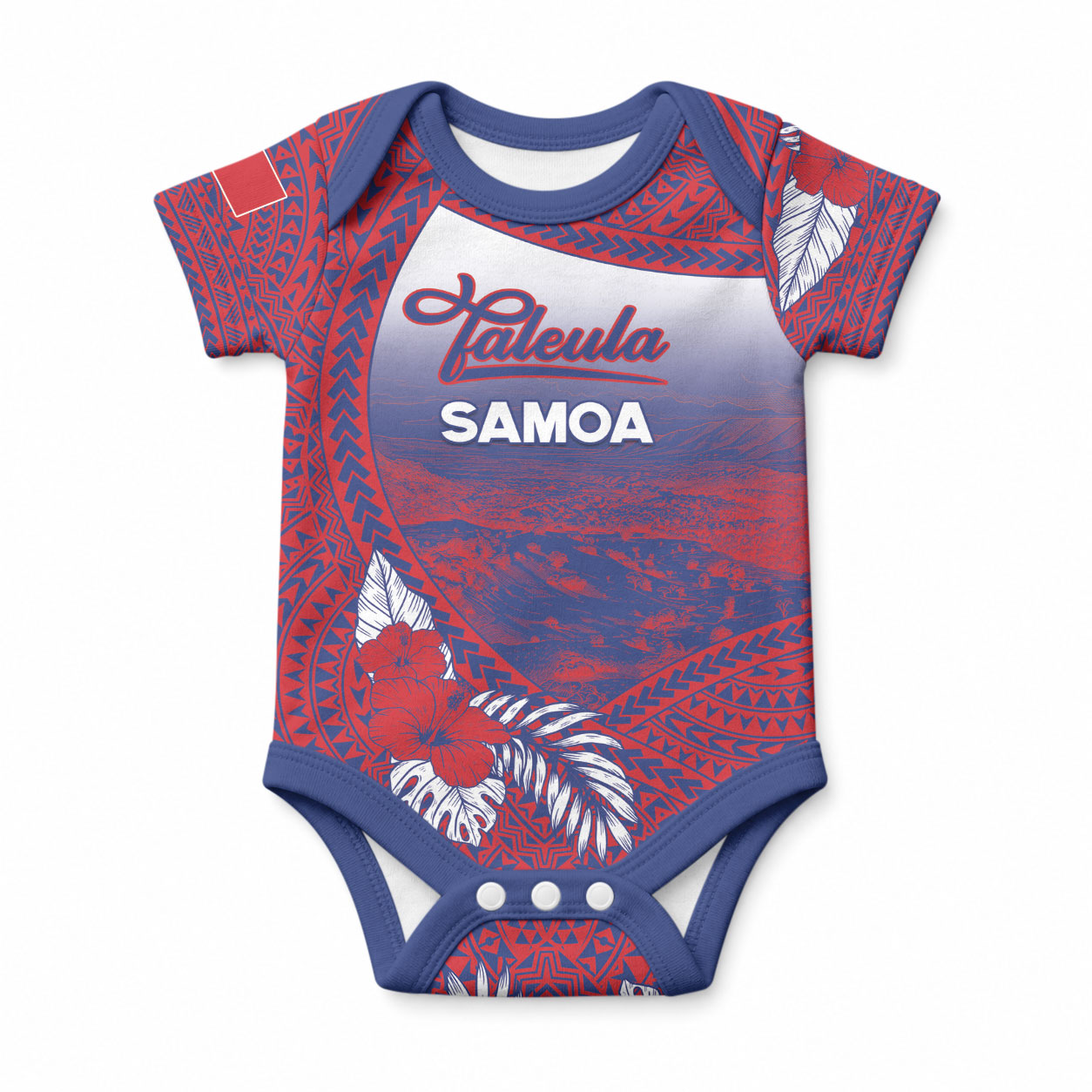 Personalised Faleula Samoa Village Baby Onesie Falefa Valley Polynesian Tribal Hibiscus Floral
