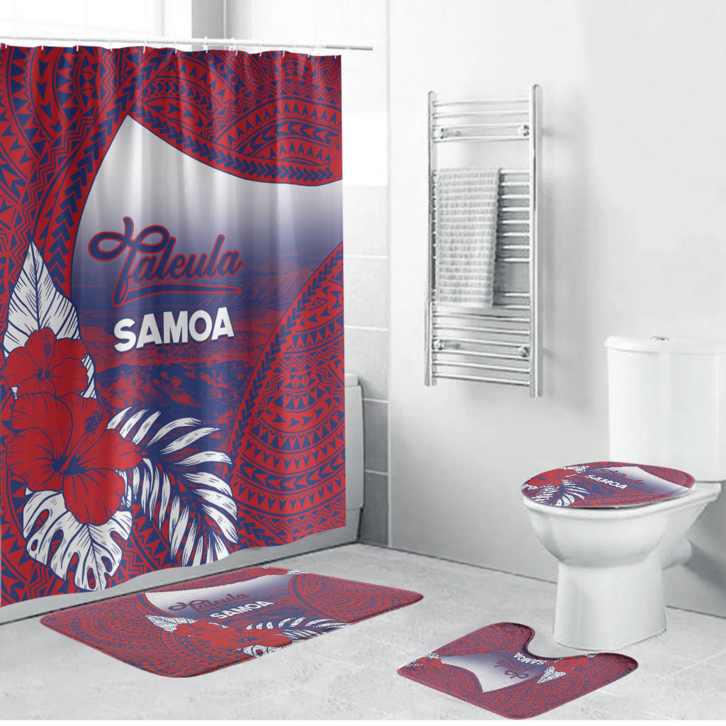 Faleula Samoa Village Bathroom Set Falefa Valley Polynesian Tribal Hibiscus Floral DT05 Bathroom Set (4 pcs) Red - Polynesian Pride