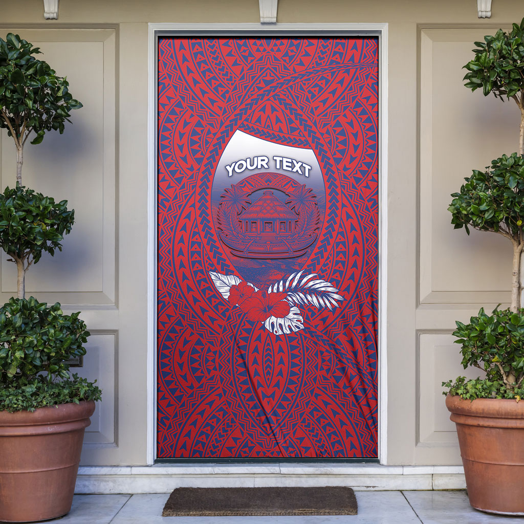 Personalised Faleula Samoa Village Door Cover Falefa Valley Polynesian Tribal Hibiscus Floral DT05 Red - Polynesian Pride