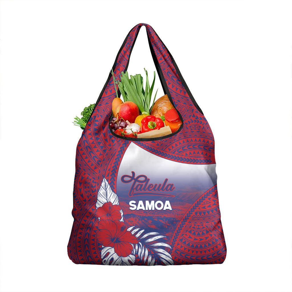 Faleula Samoa Village Grocery Bag Falefa Valley Polynesian Tribal Hibiscus Floral DT05 1-pack One Size Red - Polynesian Pride