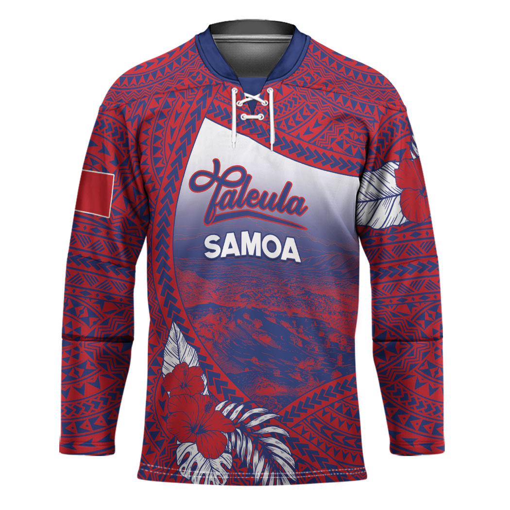 Personalised Faleula Samoa Village Hockey Jersey Falefa Valley Polynesian Tribal Hibiscus Floral