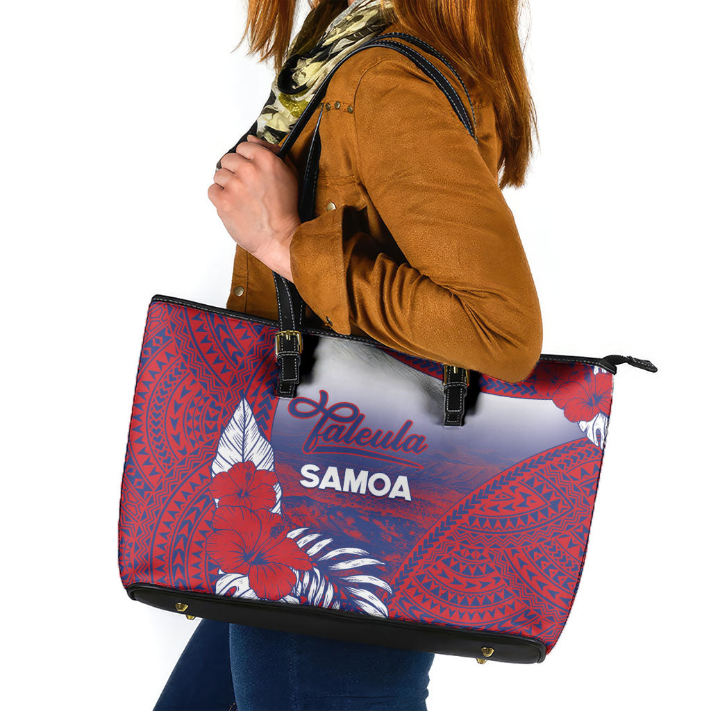 Faleula Samoa Village Leather Tote Bag Falefa Valley Polynesian Tribal Hibiscus Floral DT05 Red - Polynesian Pride