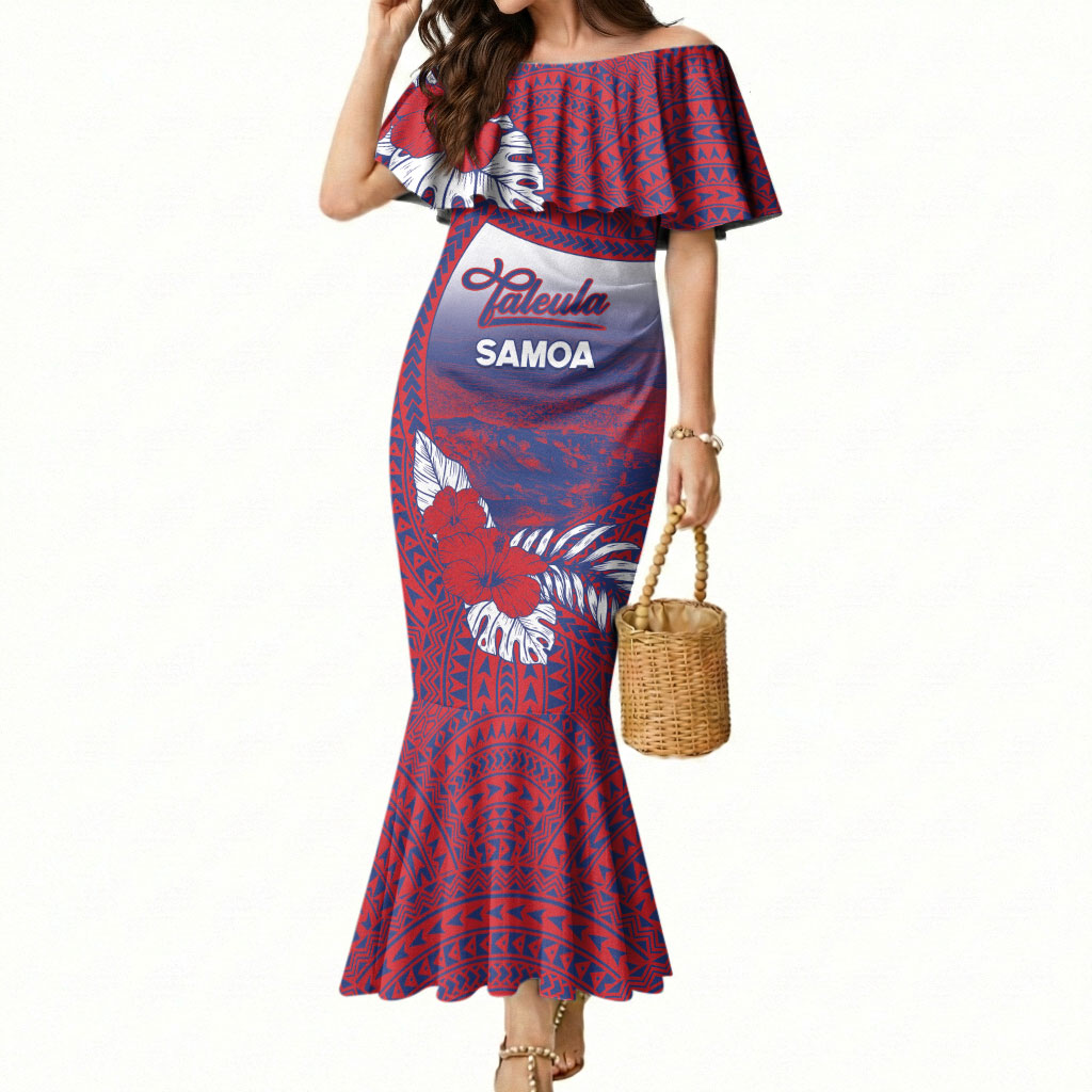 Personalised Faleula Samoa Village Mermaid Dress Falefa Valley Polynesian Tribal Hibiscus Floral