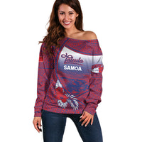 Personalised Faleula Samoa Village Off Shoulder Sweater Falefa Valley Polynesian Tribal Hibiscus Floral DT05 Women Red - Polynesian Pride