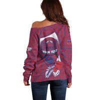 Personalised Faleula Samoa Village Off Shoulder Sweater Falefa Valley Polynesian Tribal Hibiscus Floral DT05 - Polynesian Pride