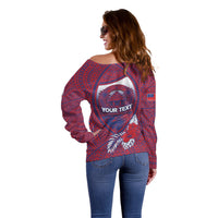 Personalised Faleula Samoa Village Off Shoulder Sweater Falefa Valley Polynesian Tribal Hibiscus Floral DT05 - Polynesian Pride