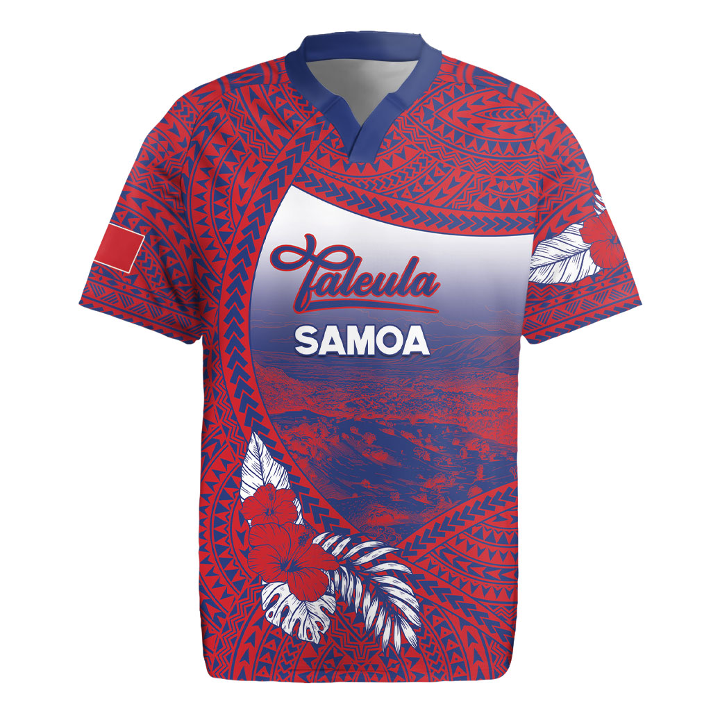 Personalised Faleula Samoa Village Rugby Jersey Falefa Valley Polynesian Tribal Hibiscus Floral DT05 Red - Polynesian Pride